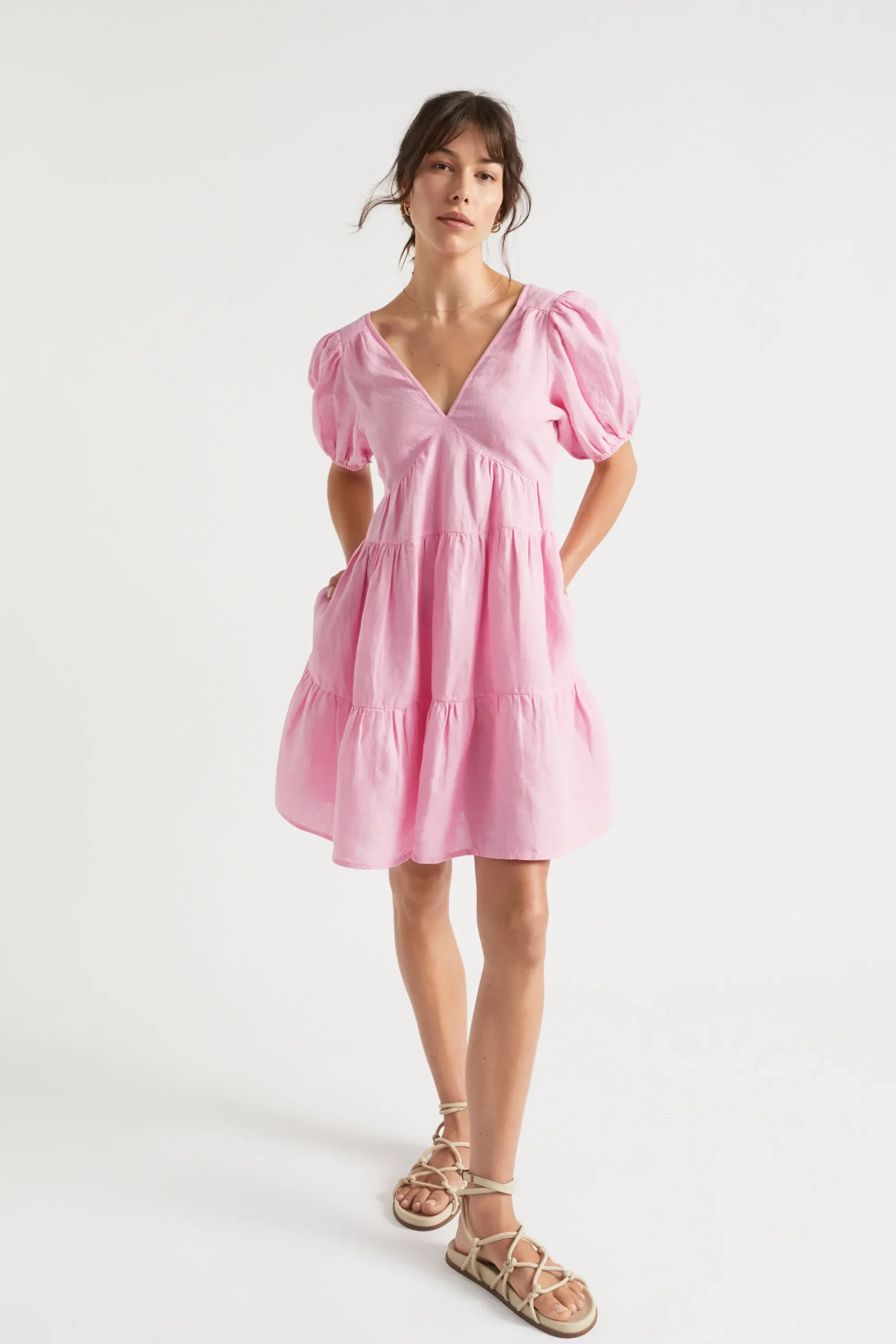 Woman Seed Heritage Dresses-Linen Tie Back Mini Dress