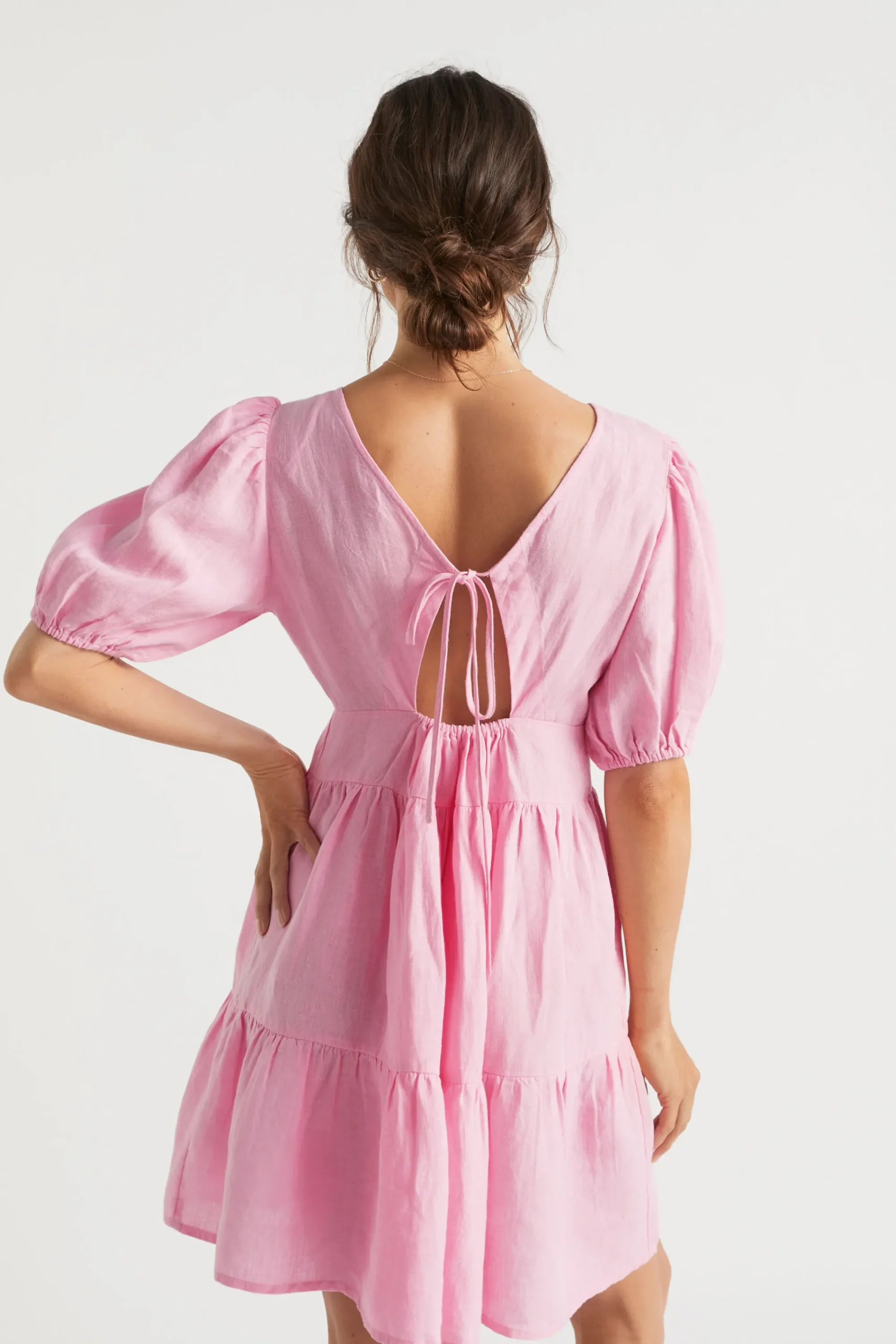 Woman Seed Heritage Dresses-Linen Tie Back Mini Dress