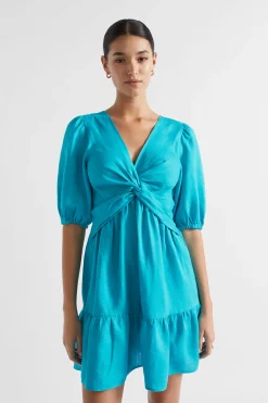 Woman Seed Heritage Dresses-Linen Twist Front Mini Dress