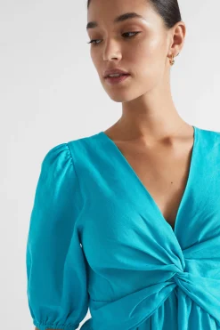 Woman Seed Heritage Dresses-Linen Twist Front Mini Dress
