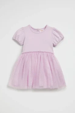 Baby Girl Seed Heritage Dresses-Metallic Pinspot Splice Dress