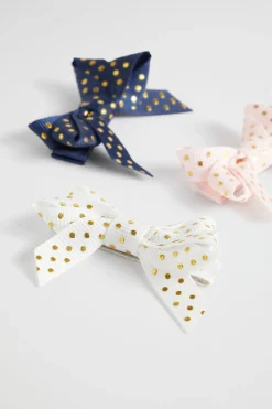 Girl Seed Heritage Hair Accessories-Polka Bow Duck Clip Trio