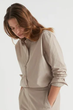 Woman Seed Heritage T-Shirts & Tops-Poplin Button Down Shirt