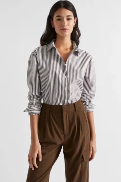 Woman Seed Heritage T-Shirts & Tops-Poplin Button Down Shirt