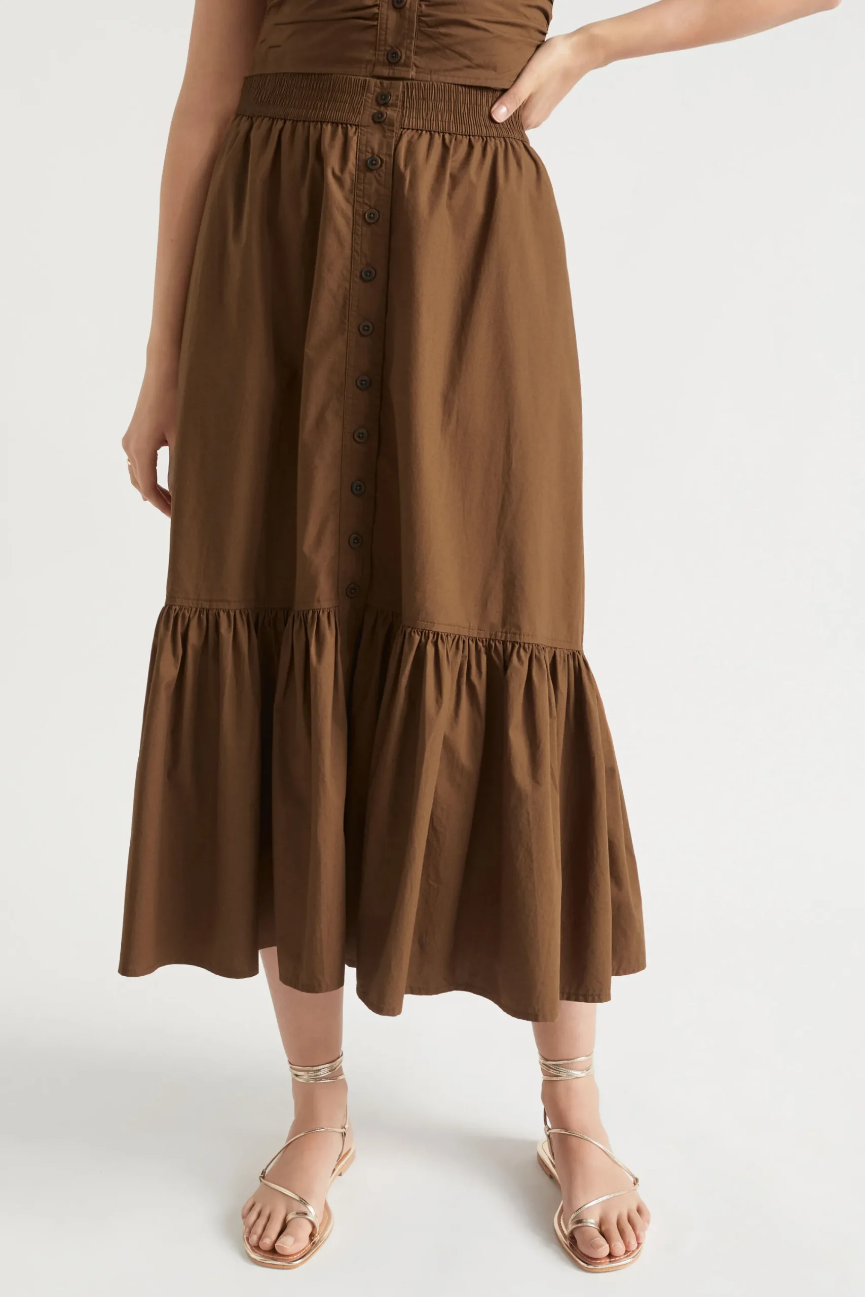 Woman Seed Heritage Skirts-Poplin Button Front Midi Skirt