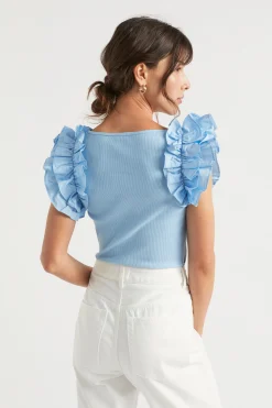 Woman Seed Heritage T-Shirts & Tops-Poplin Ruffle Detail Tank