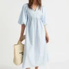 Woman Seed Heritage Dresses-Poplin Stripe Pleat Detail Midi Dress