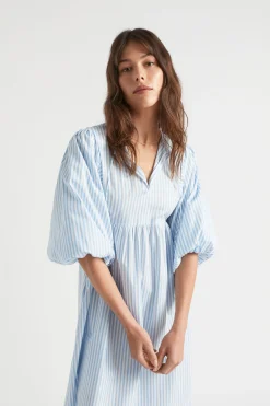 Woman Seed Heritage Dresses-Poplin Stripe Pleat Detail Midi Dress