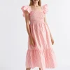 Woman Seed Heritage Dresses-Poplin Stripe Shirred Midi Dress