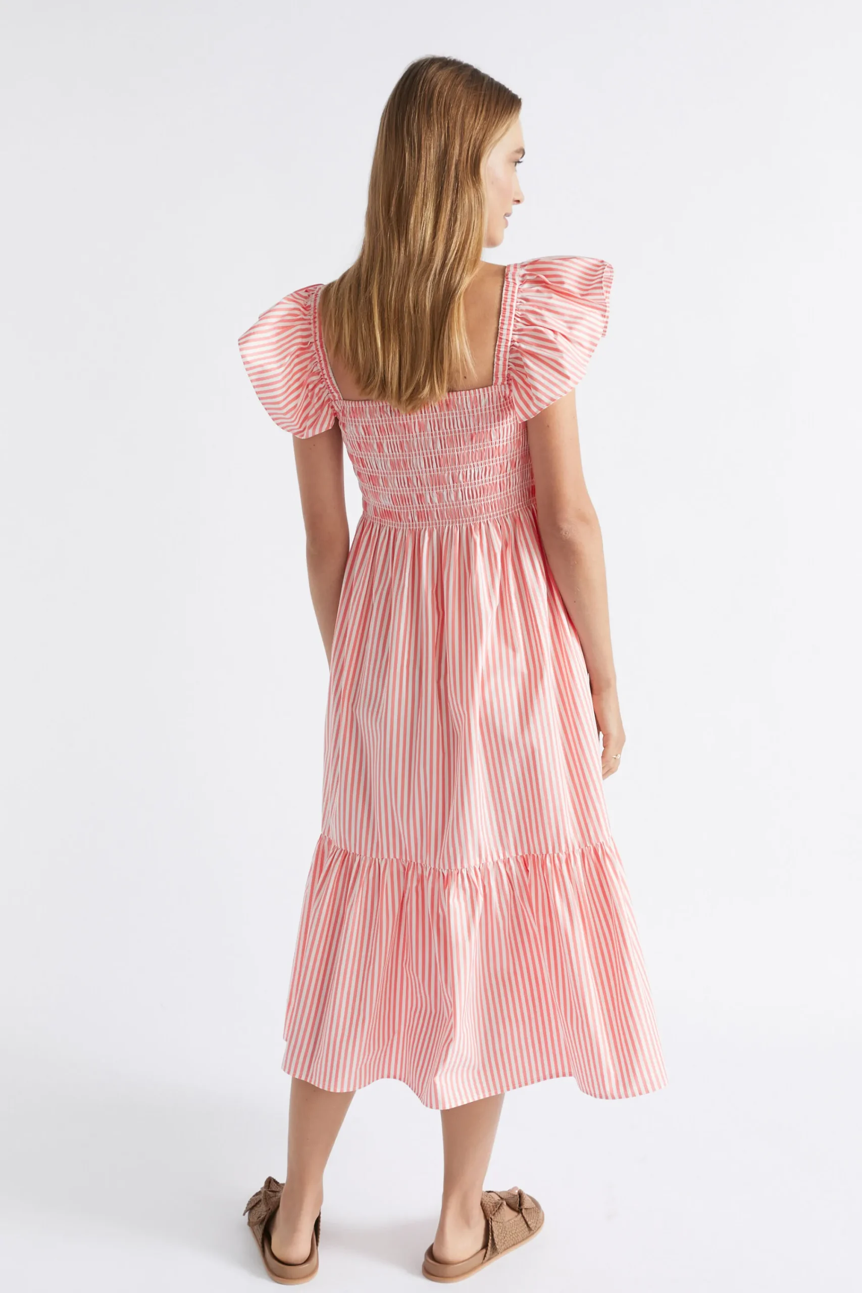Woman Seed Heritage Dresses-Poplin Stripe Shirred Midi Dress