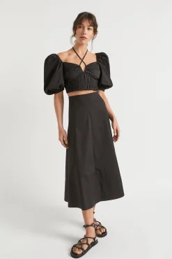 Woman Seed Heritage T-Shirts & Tops-Sateen Tie Neck Top