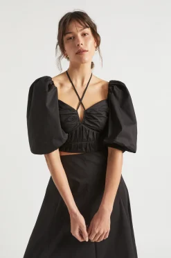 Woman Seed Heritage T-Shirts & Tops-Sateen Tie Neck Top