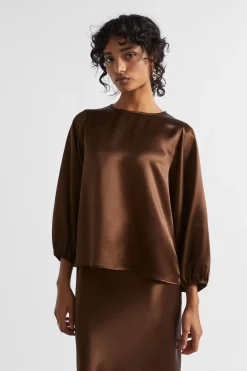 Woman Seed Heritage T-Shirts & Tops-Satin Balloon Sleeve Top