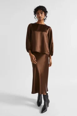 Woman Seed Heritage T-Shirts & Tops-Satin Balloon Sleeve Top