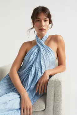 Woman Seed Heritage Dresses-Satin Halter Maxi Dress