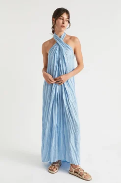 Woman Seed Heritage Dresses-Satin Halter Maxi Dress