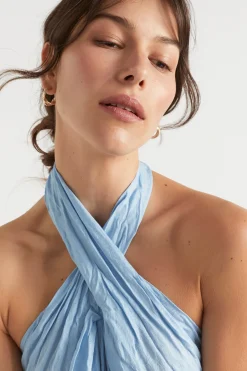 Woman Seed Heritage Dresses-Satin Halter Maxi Dress