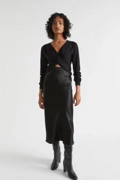 Woman Seed Heritage Skirts-Satin Slip Midi Skirt