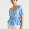 Woman Seed Heritage T-Shirts & Tops-Square Neck Ruched Tee