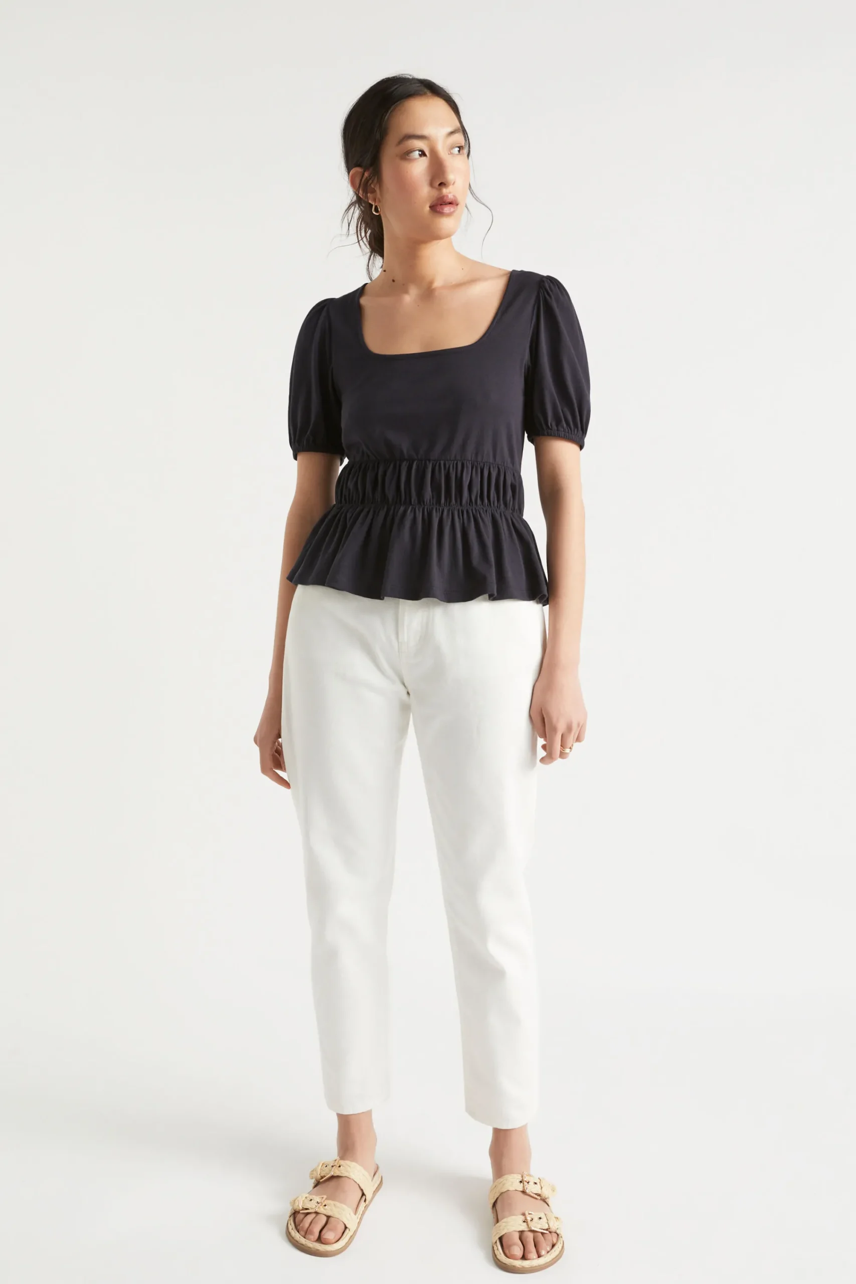 Woman Seed Heritage T-Shirts & Tops-Square Neck Ruched Tee