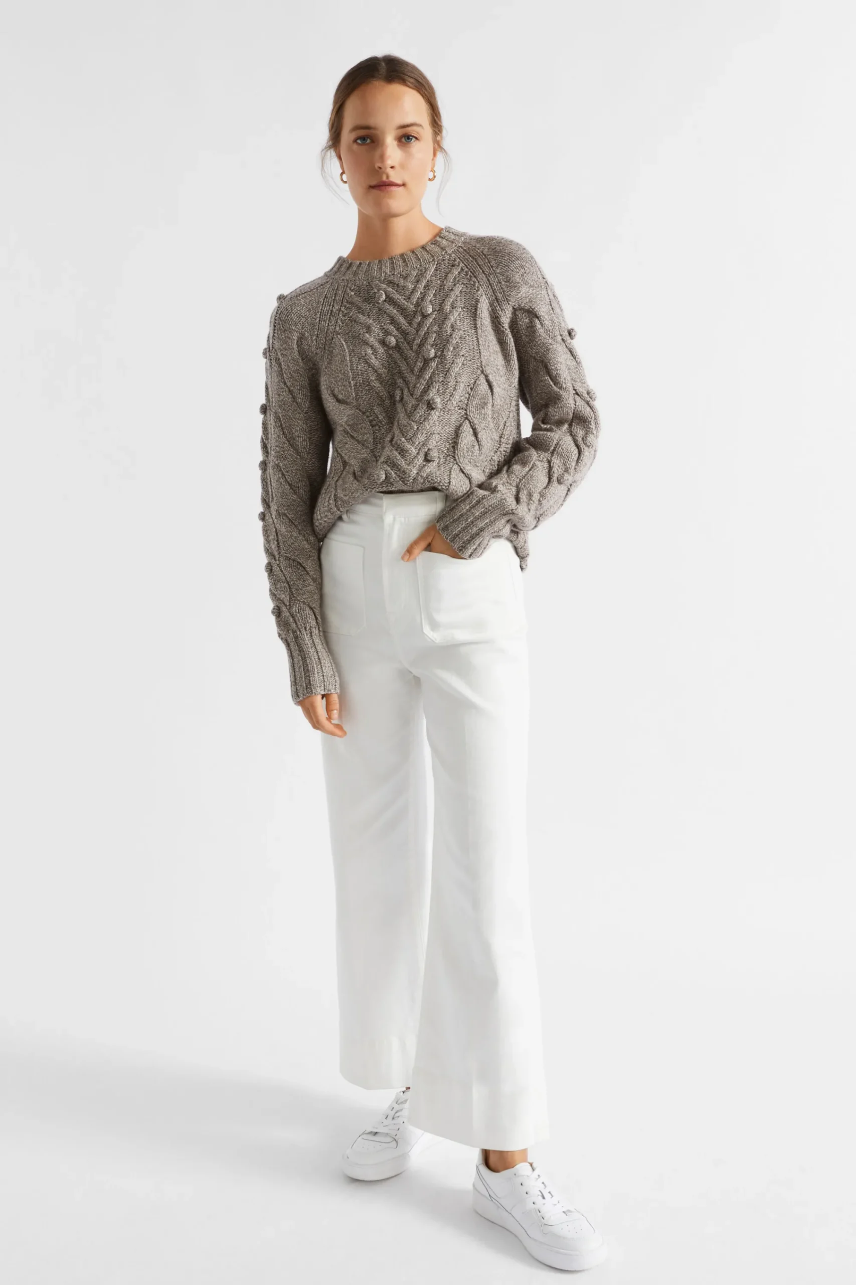 Woman Seed Heritage Knitwear & Sweaters-Twist Pom Pom Cable Knit