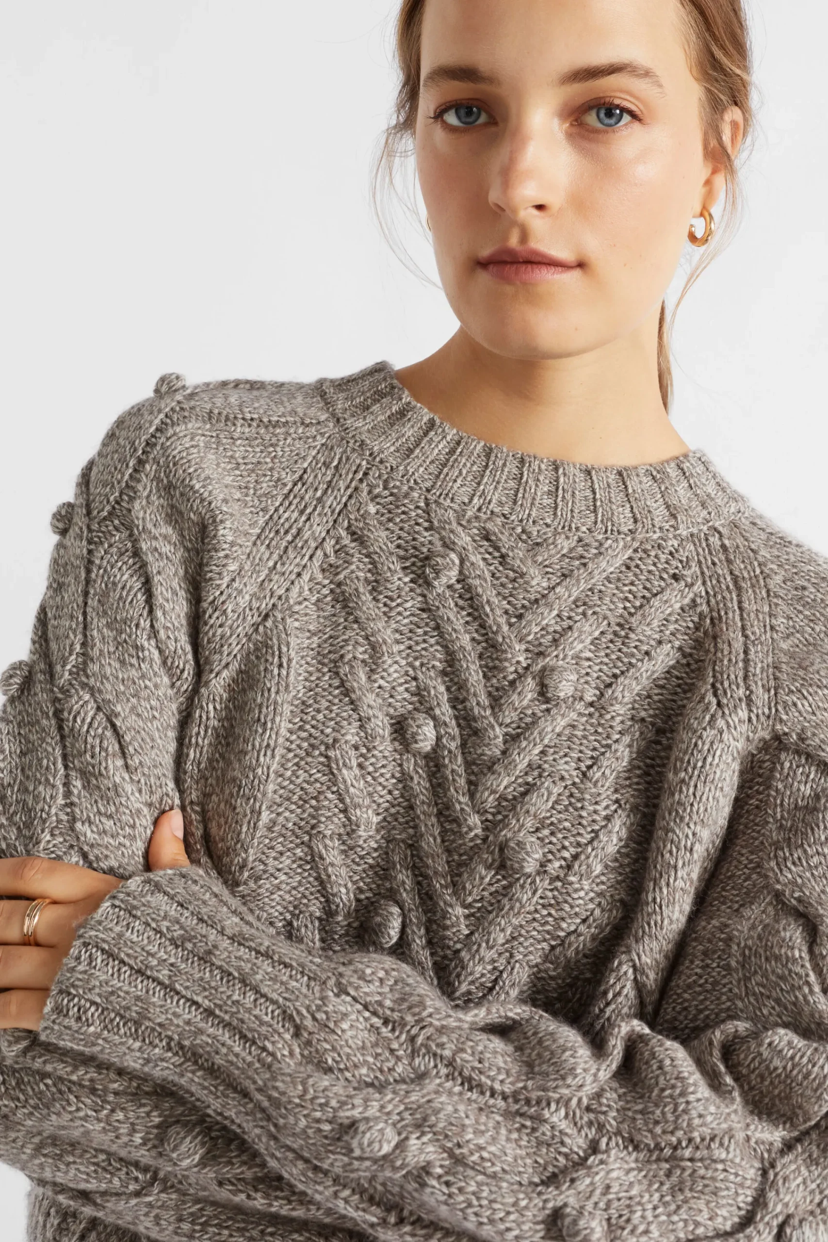 Woman Seed Heritage Knitwear & Sweaters-Twist Pom Pom Cable Knit