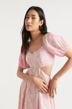 Woman Seed Heritage Dresses-Voile Floral Off Shoulder Maxi Dress