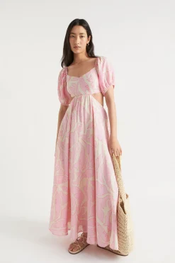 Woman Seed Heritage Dresses-Voile Floral Off Shoulder Maxi Dress