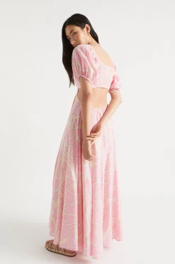 Woman Seed Heritage Dresses-Voile Floral Off Shoulder Maxi Dress