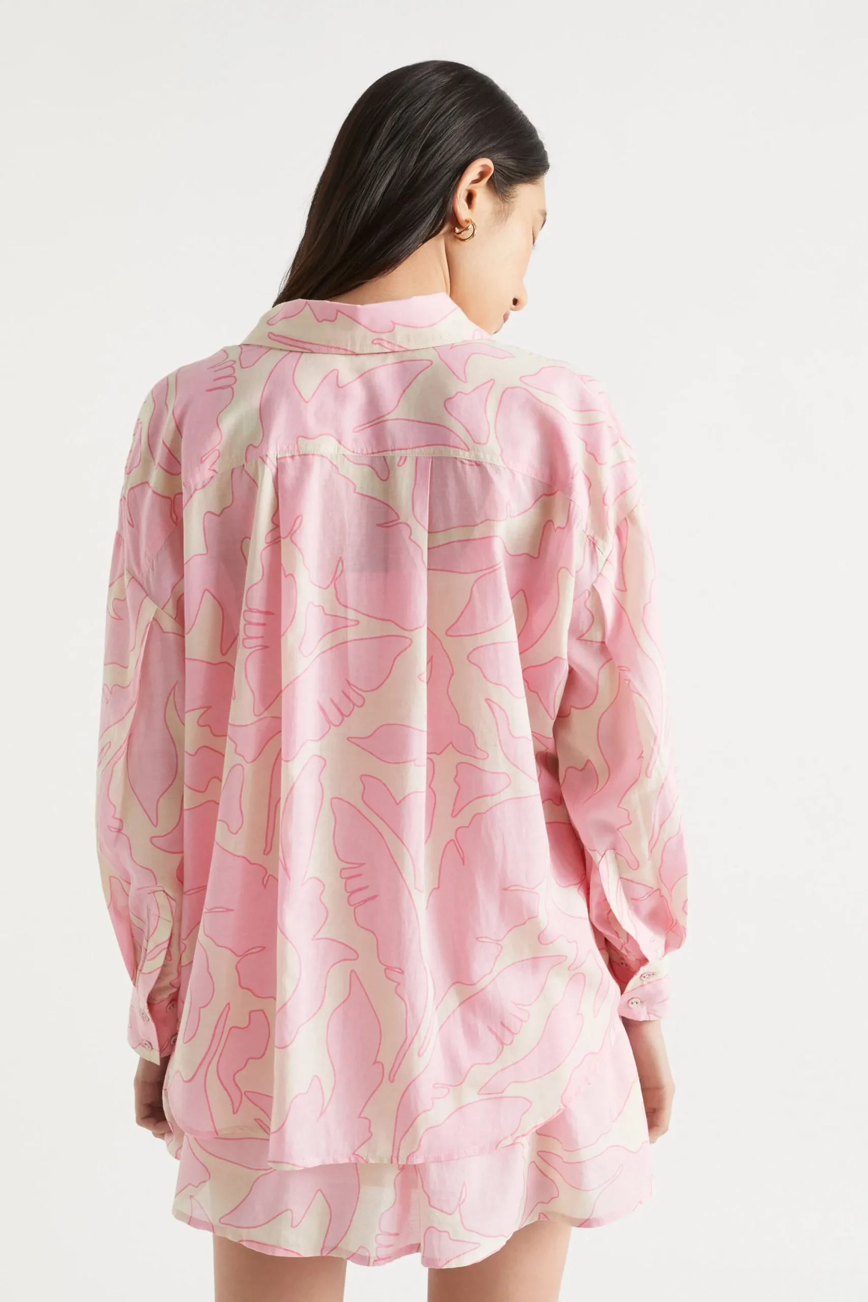 Woman Seed Heritage T-Shirts & Tops-Voile Floral Oversized Shirt