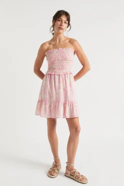 Woman Seed Heritage Dresses-Voile Floral Shirred Mini Dress