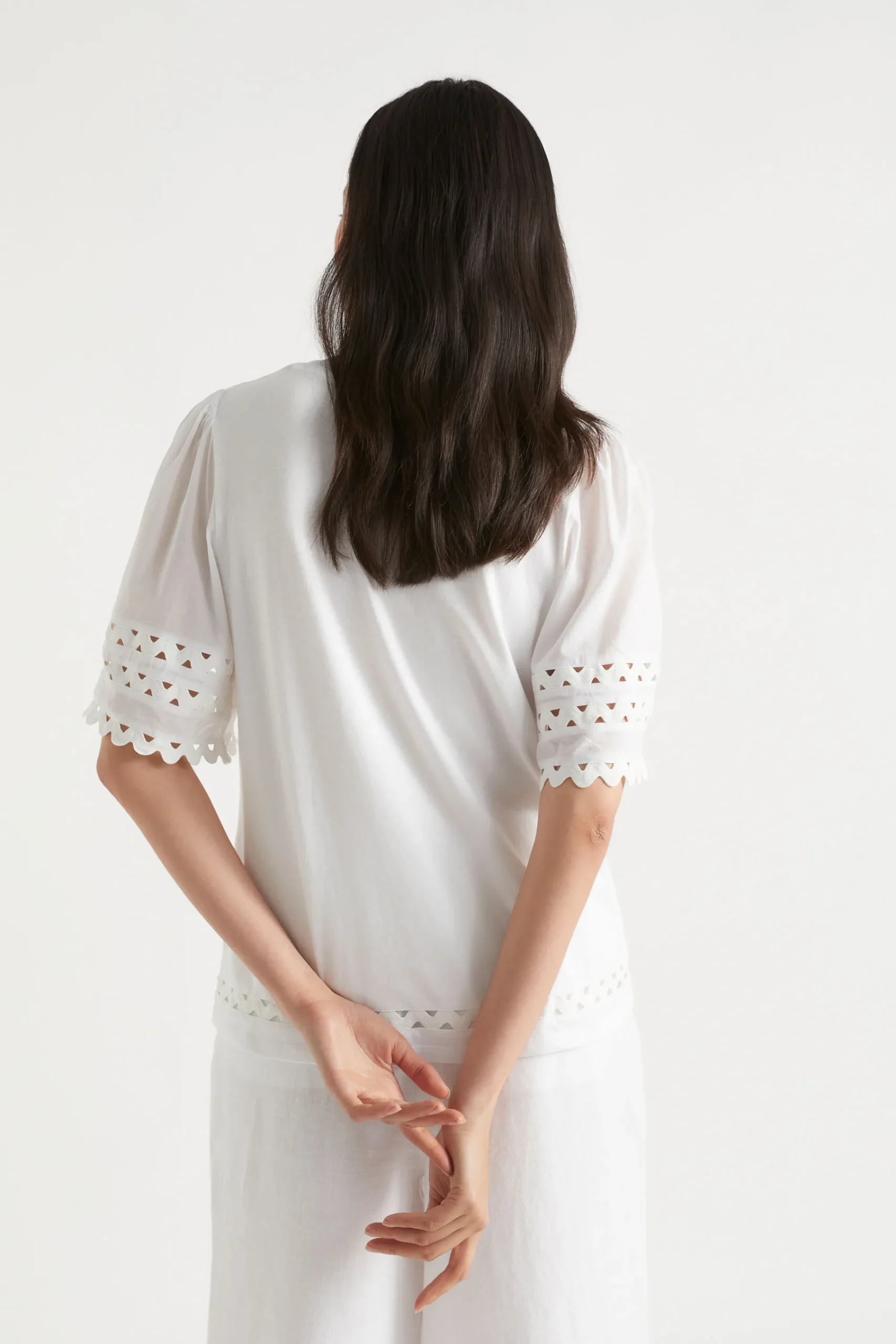 Woman Seed Heritage T-Shirts & Tops-Voile Sleeve Rik Rak Tee